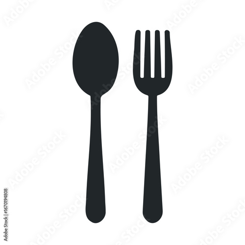 Silhouette of spoon and fork cutlery icons on white background