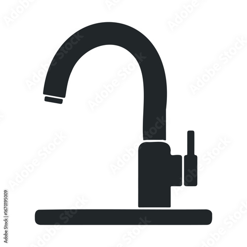 Black silhouette of modern kitchen faucet with single handle on white background