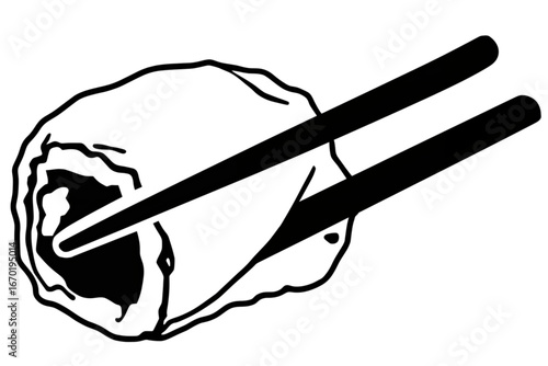 Sushi roll with chopsticks prepared for delicious enjoyment in a minimalist style