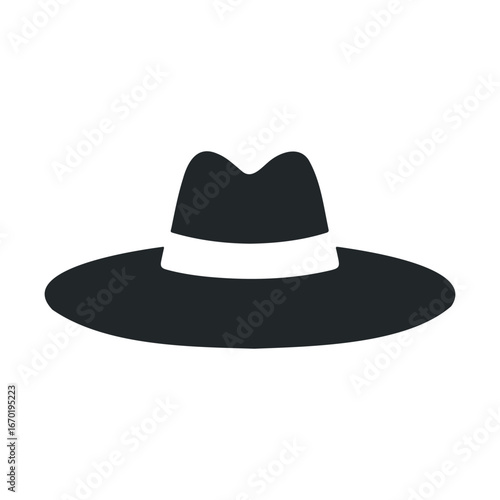 Wide-brim fedora hat silhouette design in black and white