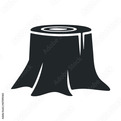 Silhouette of a tree stump with roots on white background