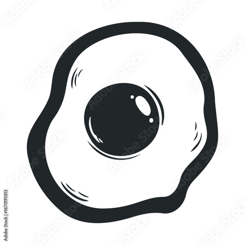 Monochrome illustration of a fried egg with bold lines
