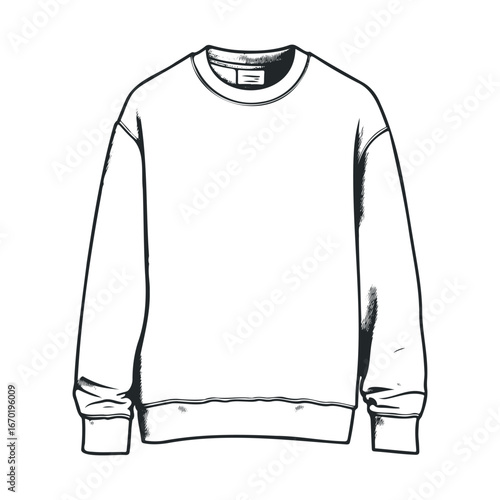 Plain crewneck sweatshirt sketch: simple outline of casual apparel