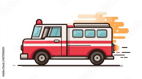 Wallpaper Mural Ambulance emergency rescue red cartoon illustration transport vehicle medical siren fast urgency healthcare isolated white background cute line art fill color modern graphic icon flat design child Torontodigital.ca