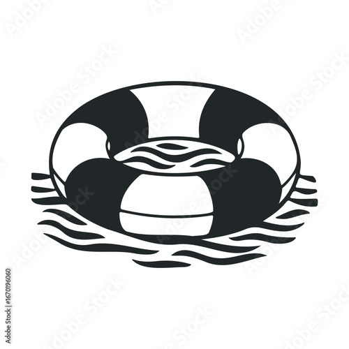 Black and white lifebuoy floating on water illustration