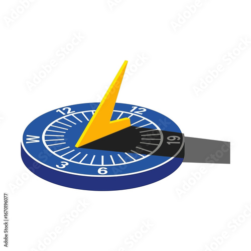 Sundial showing the time casting a shadow a vintage time measuring device in isometric view illustrating historical science and classic timekeeping