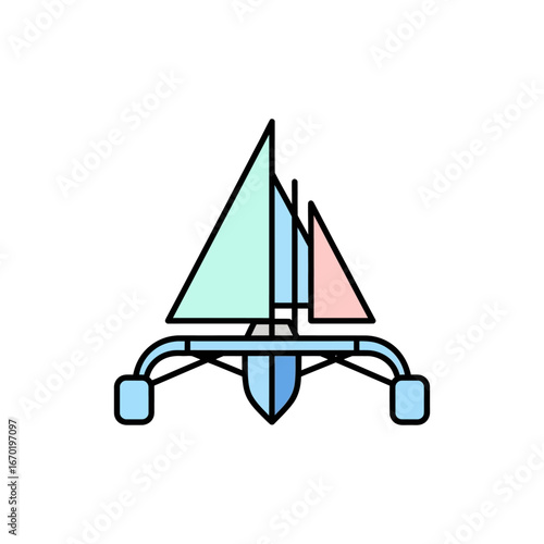 trimaran sailing a modern vessel gliding on crystal water showcasing design and innovation perfect for nautical blogs and travel websites highlighting speed stability and elegance.