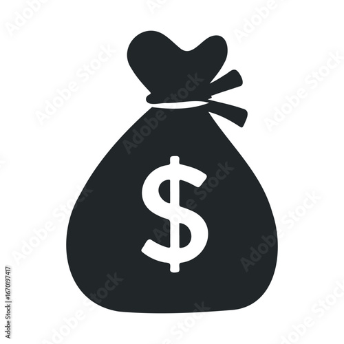 Simple dollar sign money bag icon on white background