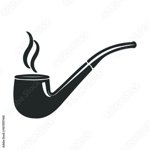 Vintage silhouette of smoking pipe with steam against white background