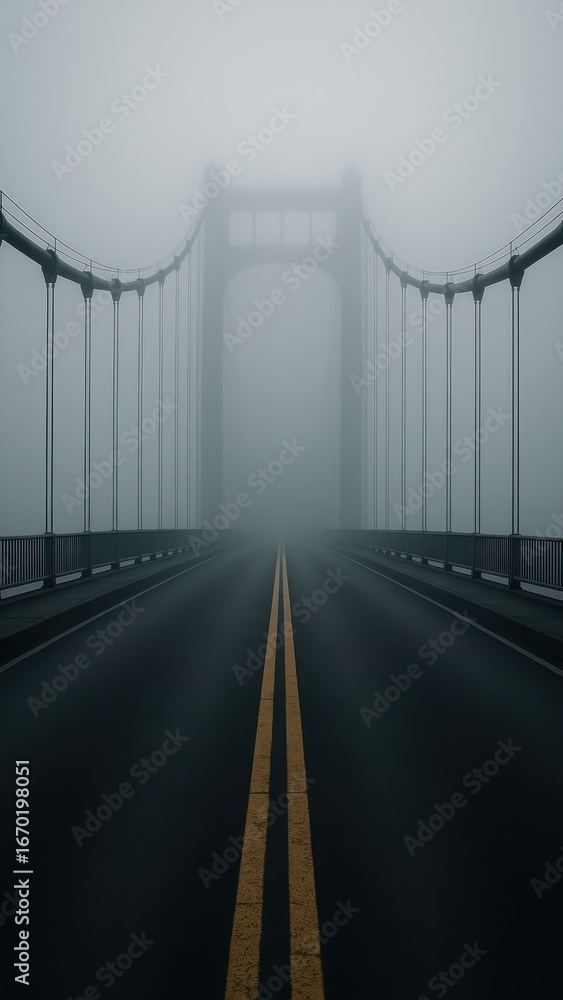 Fototapeta premium Misty bridge road mystery allure.