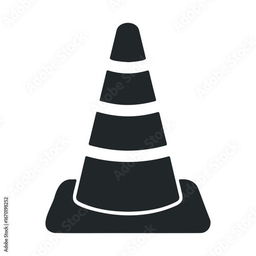 Monochrome traffic safety cone symbol on white background