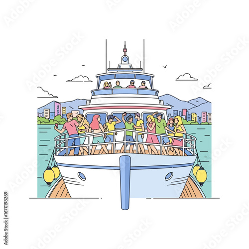 Yacht party with friends on a boat celebrating a summer vacation on the sea creating memories and enjoying the sunny weather perfect for travel and lifestyle websites.