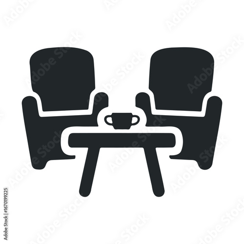 Cozy seating area with two armchairs and coffee table silhouette