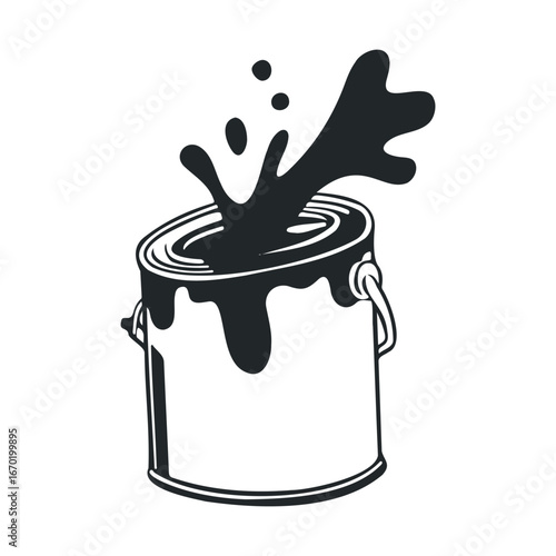 Black paint splashing from a can illustration in retro style