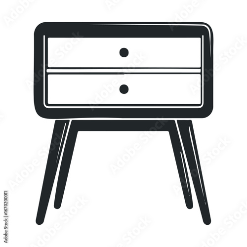 Retro two-drawer nightstand with minimalist design and angled legs