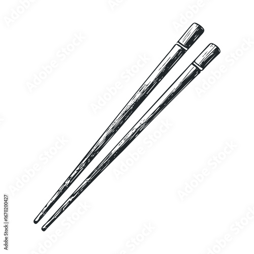 Illustration of classic wooden chopsticks set on white background