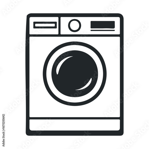 Front-loading washing machine icon in monochrome line art style