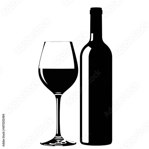 Elegant wine bottle and glass silhouette, perfect for restaurants, bars, and sophisticated events