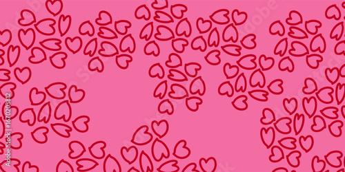 Red love heart seamless pattern illustration. Cute romantic pink hearts background print. Valentine's day holiday backdrop texture, romantic wedding design.