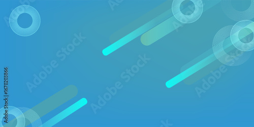 Image of multiple geometric shapes and circles moving in hypnotic motion in seamless loop on blue to green background. Colour light and movement concept digitally generated image.