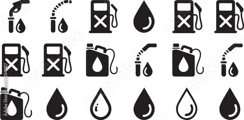Fuel icon set. Gas station icons or signs. Engine oil icon symbol. Transport collection, petrol fuel. Vector illustration