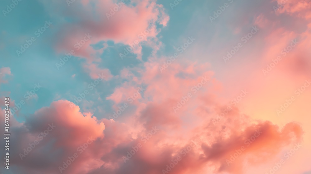 Fototapeta premium Pink and blue clouds at sunset