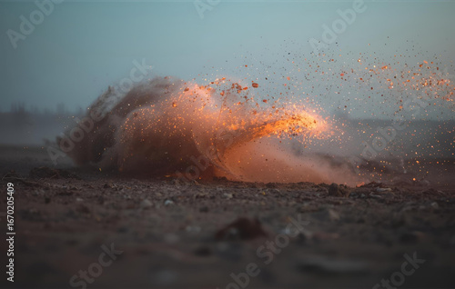 Whirlwind of glowing dust particles frozen mid-air. 