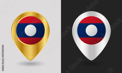 Free Download Gold and Silver Laos Flag Map Pin Icon - GFXLoad