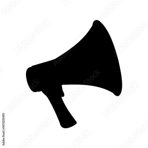 Black silhouette of a megaphone or bullhorn on a white background