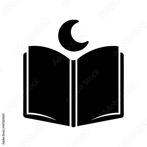 Open Book with Moon Above, signifying knowledge, wisdom and guidance concept