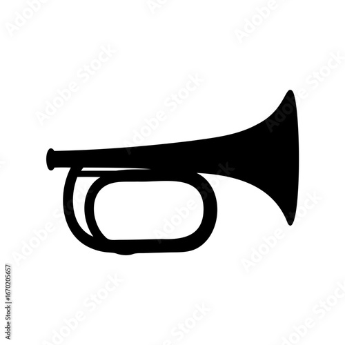 Isolated black silhouette of a bugle, a valveless brass instrument