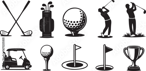 Golf sport game vector glyph icons set