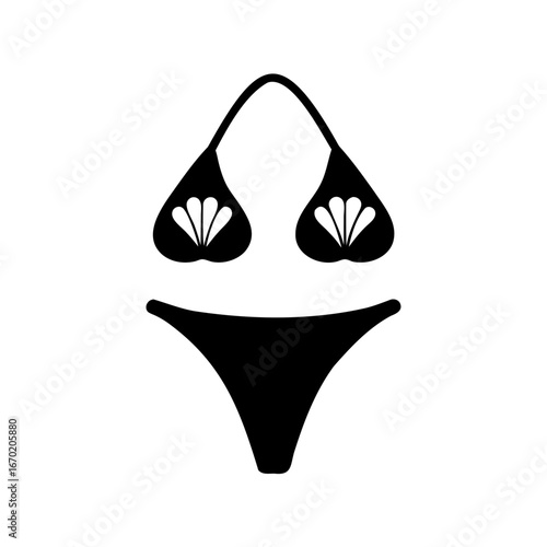Elegant silhouette illustration of a woman's bikini with a delicate floral pattern