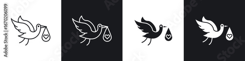 Stork with baby icons graphic vectors