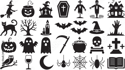 Halloween icons set collection