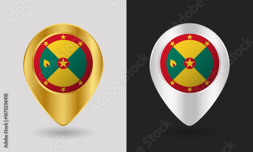 Gold and Silver Grenada Flag Map Pin Icon Free Download Gold and Silver Grenada Flag Map Pin Icon - GFXLoad