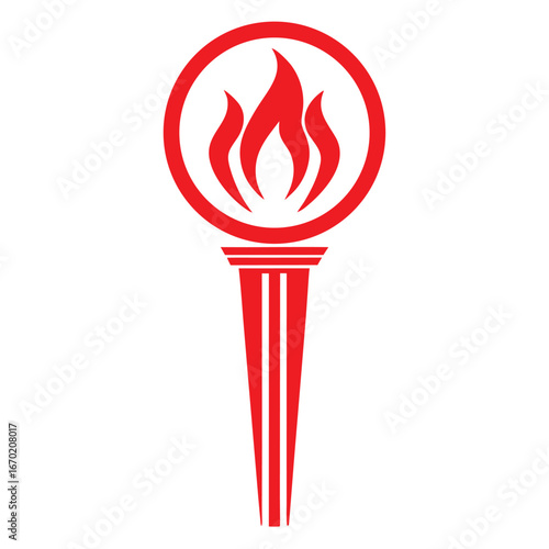 Red Olympic Torch Symbol with Flames on White Background fire