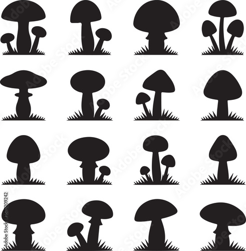 Mushroom and toadstool collection - vector silhouette