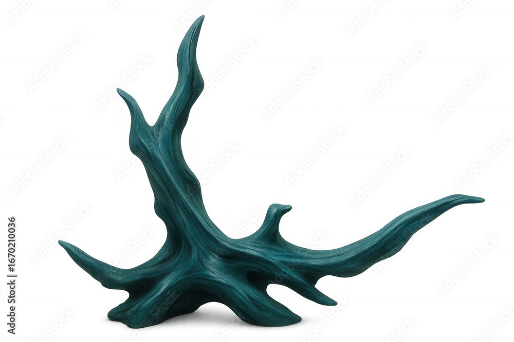 Fototapeta premium Teal driftwood sculpture isolated on transparent background, perfect for interior design projects or artistic compositions