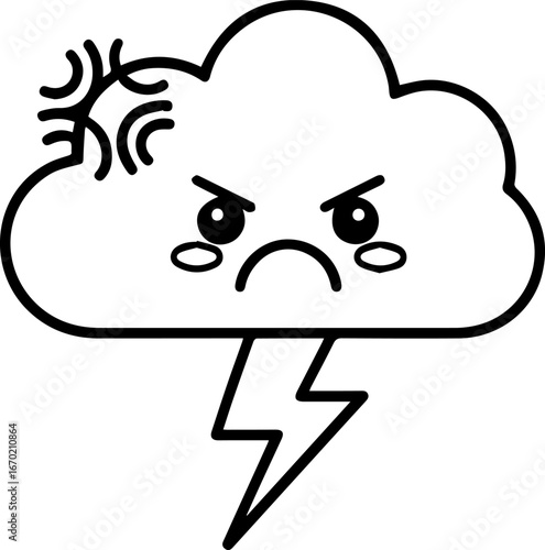 Angry Storm Cloud Cartoon Illustration  A Grumpy, Thunderous Weather Character Design