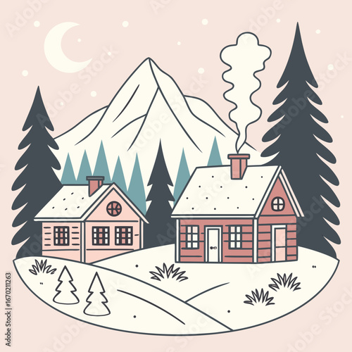 winter landscape with houses and trees