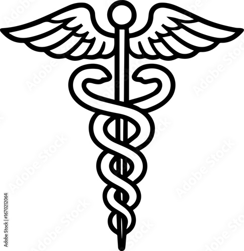 Caduceus Symbol Medical Icon, Healthcare Emblem, Healing Staff, Serpent Rod, Winged Staff