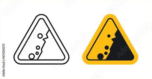 Falling rocks or debris warning road signs graphic vectors