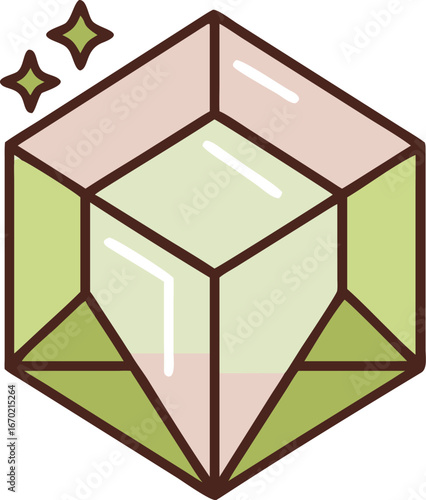 Sparkling Emerald Gem: An artfully rendered, dazzling emerald gemstone, depicted with sharp lines and a shimmering effect, evokes a sense of luxury and preciousness.