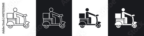 Delivery man riding motorcycle icons graphic vectors