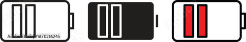 Low battery icon representing energy shortage, power warning, electricity consumption and mobile device battery level with transparent background