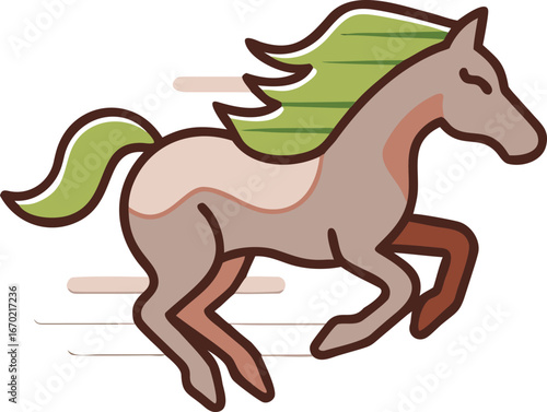 Galloping Horse Illustration: This vibrant illustration captures the essence of a galloping horse, with dynamic lines. The horse exudes strength and speed, a symbol of freedom.