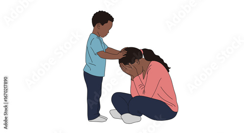 A child offers comfort and support to an adult experiencing distress showing empathy and kindness in difficult times