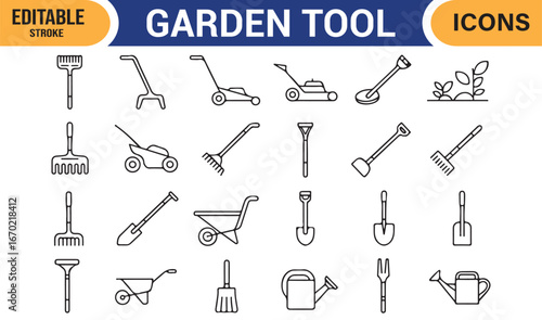 Modern Icon Set Featuring Essential Garden Tools for Outdoor Projects
