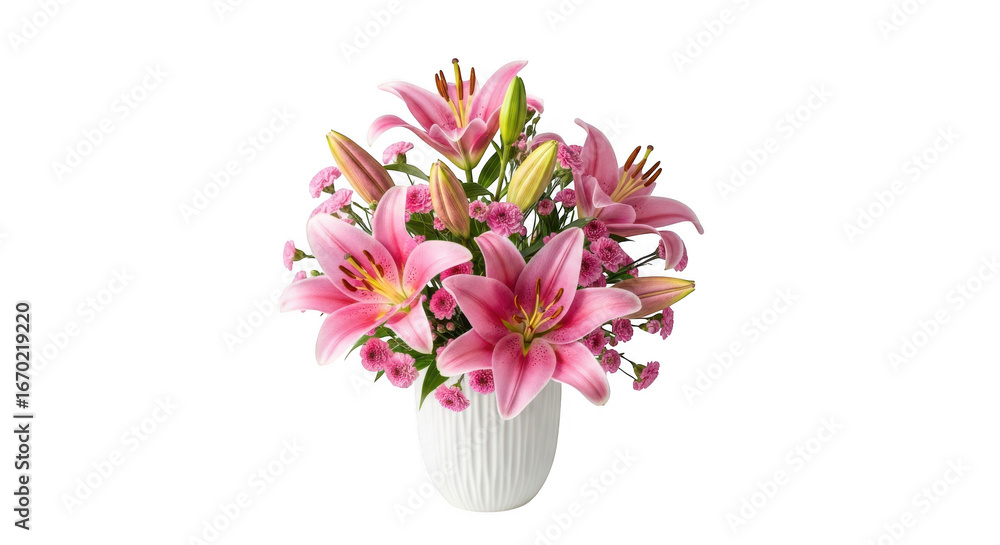 Obraz premium Pink lily bouquet isolated on transparent background